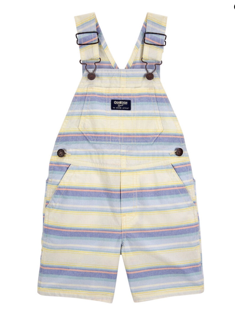 OshKosh B'gosh Pastel Yellow & Blue Striped Short Overalls 12 months